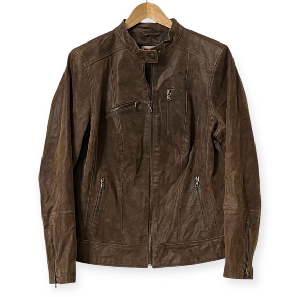 Levi's Other - Levi’s Brown Genuine Leather Jacket Men’s L Cafe Racer Distressed Moto Zip Coat